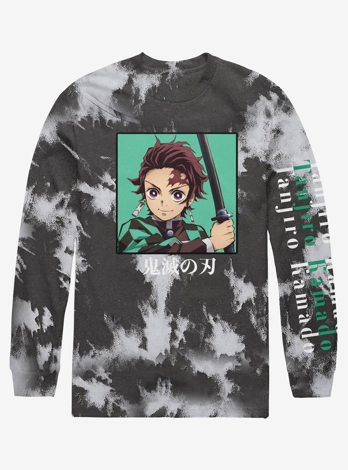 Demon Slayer: Kimetsu No Yaiba Tanjiro Grey Tie-Dye Girls Long-Sleeve T-Shirt, MULTI, hi-res