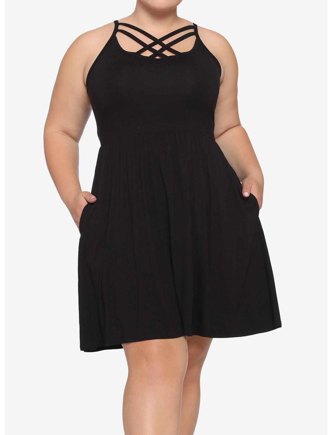 Black Front Strappy Dress Plus Size, BLACK, hi-res