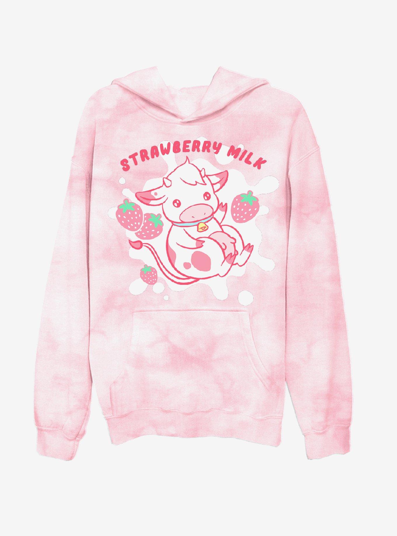 Pink Strawberry Milk Cow Tie-Dye Girls Hoodie, MULTI, hi-res
