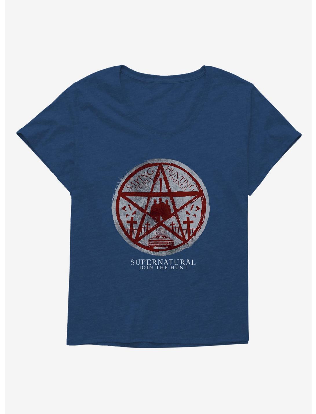 Supernatural Saving & Hunting Pentagram Girls T-Shirt Plus Size, ATHLETIC NAVY, hi-res