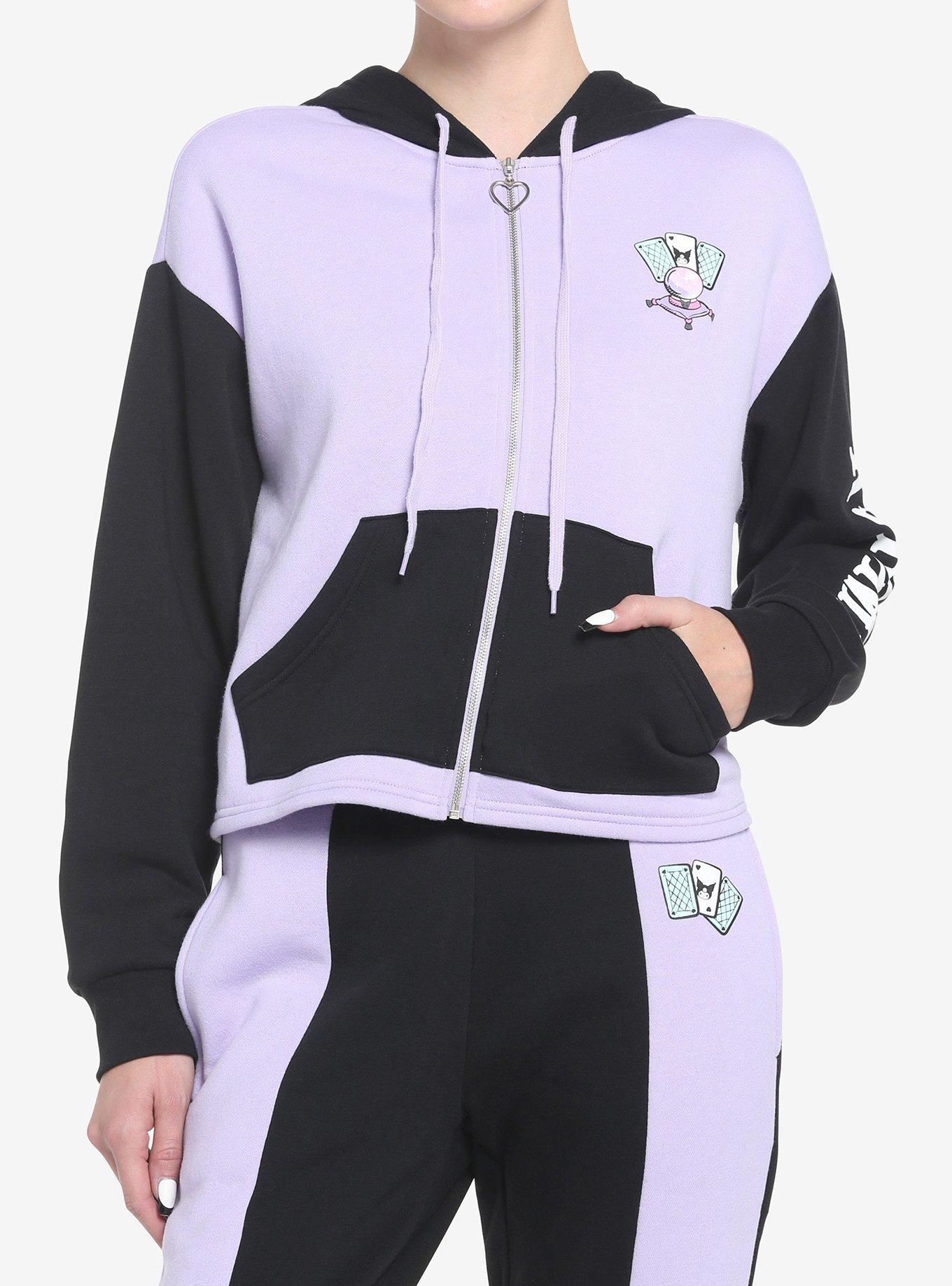 Kuromi Fortune Teller Color-Block Skimmer Hoodie, BLACK  PURPLE, hi-res