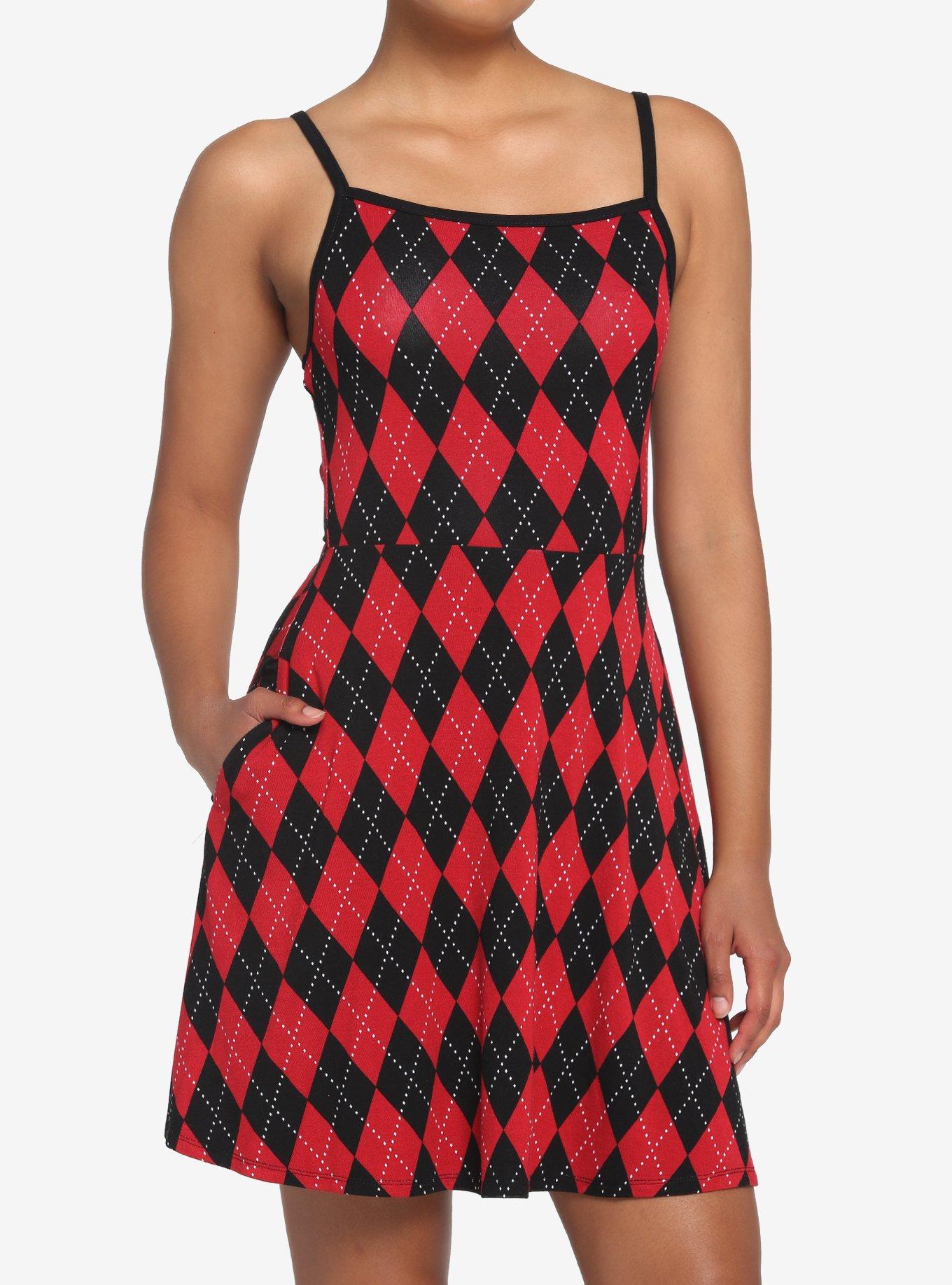 Red & Black Argyle Dress, MULTI, hi-res