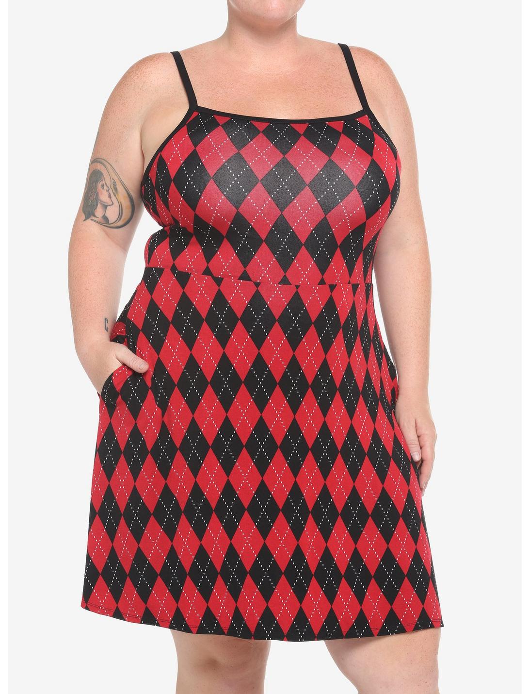 Red & Black Argyle Dress Plus Size, MULTI, hi-res