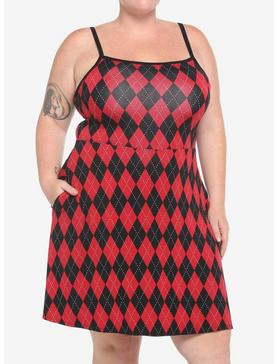 Red & Black Argyle Dress Plus Size, , hi-res
