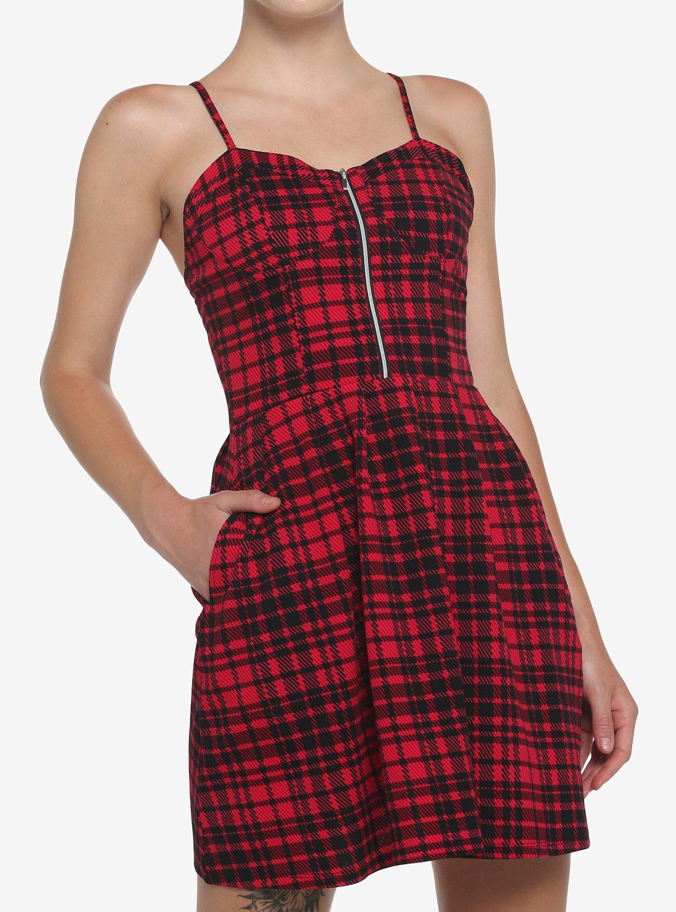 Black & Red Plaid Zipper Dress