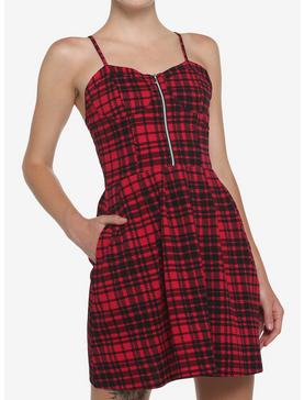 Black & Red Plaid Zipper Dress, , hi-res