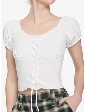White Lace-Up Girls Top Plus Size, , hi-res