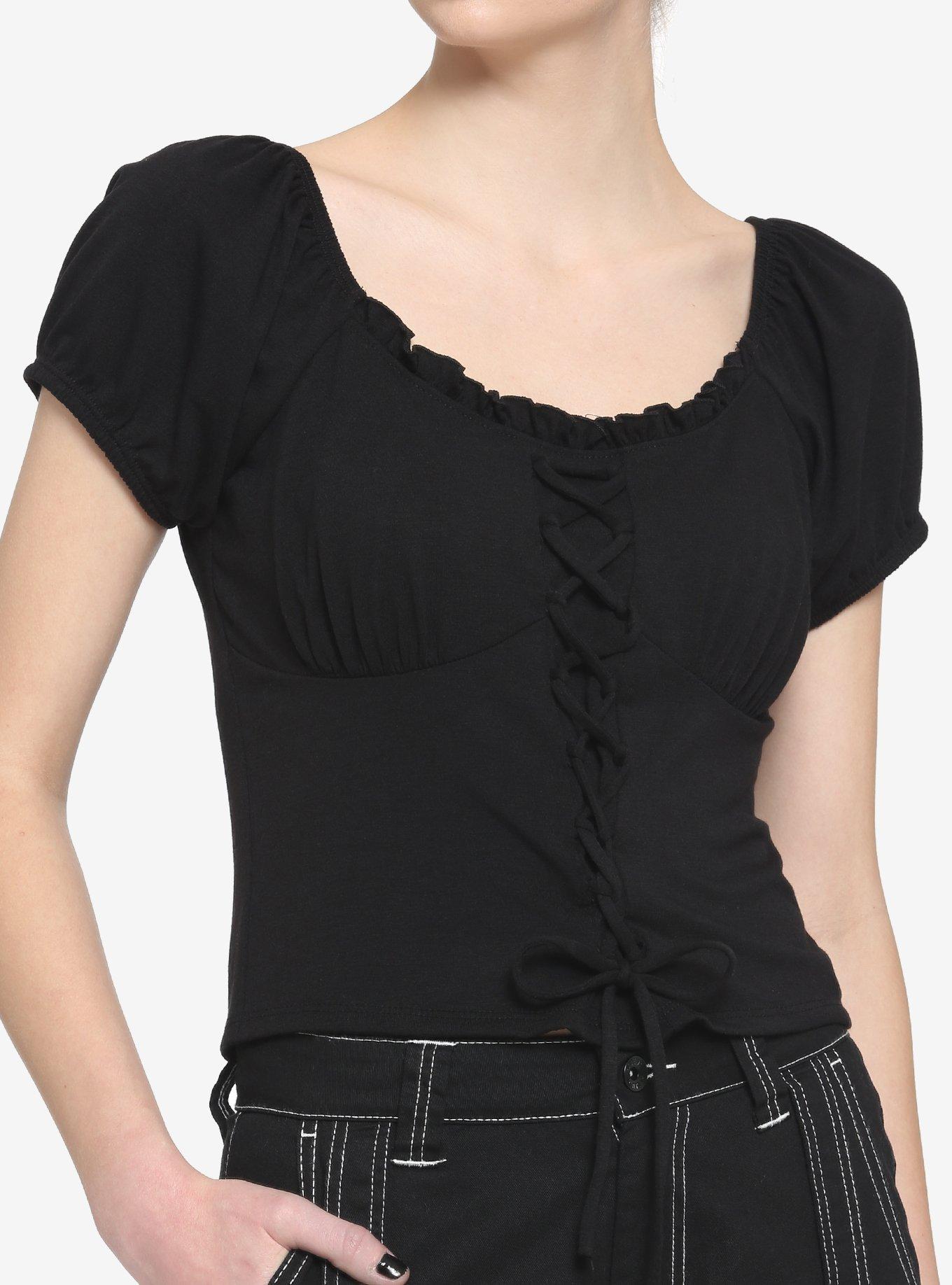 Black Rose Lace Girls Crop Top, BLACK, hi-res