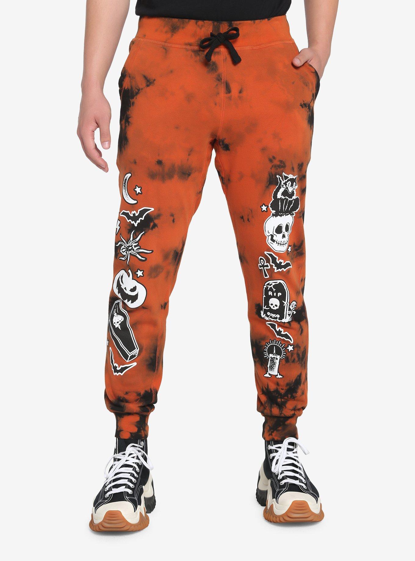 Orange & Black Halloween Icon Tie-Dye Sweatpants