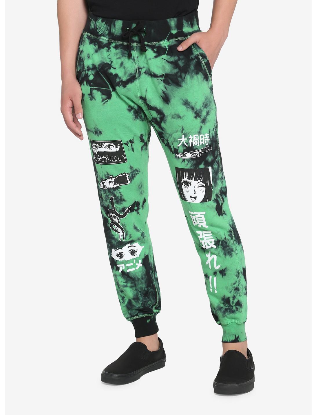 Japanese Text Icons Tie-Dye Sweatpants, GREEN, hi-res