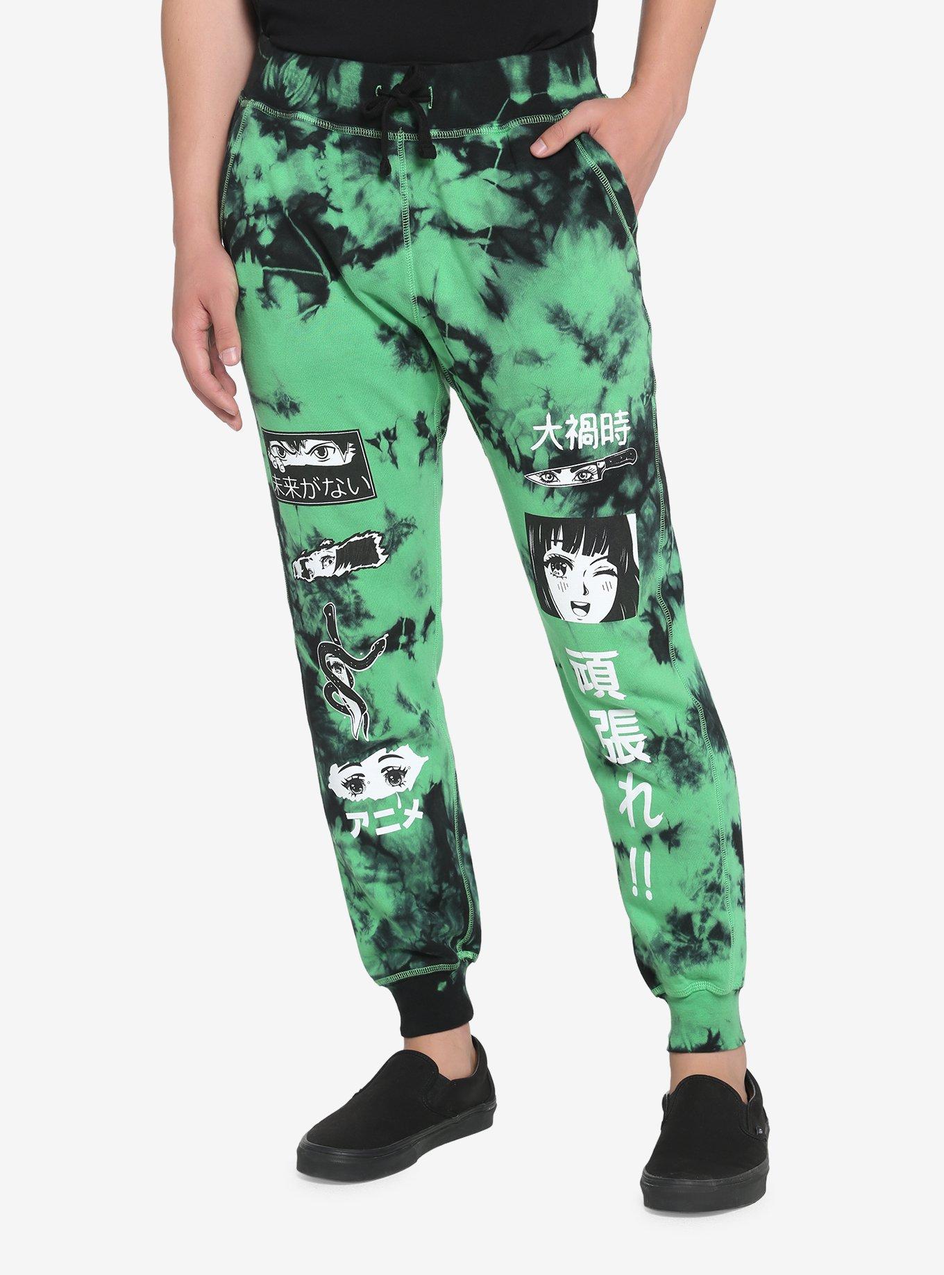 Japanese Text Icons Tie-Dye Sweatpants, GREEN, hi-res