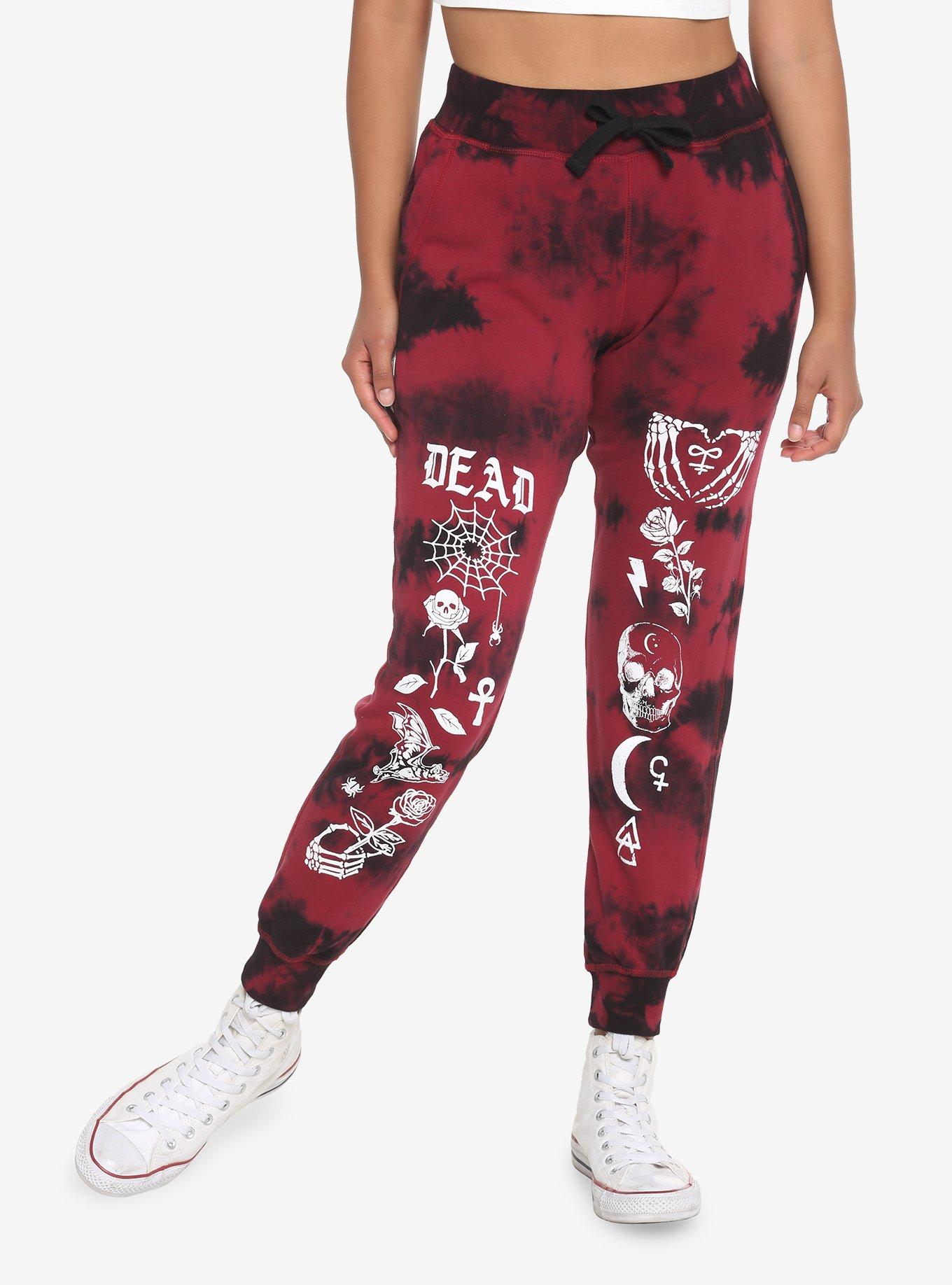 Red Emo Tie-Dye Girls Sweatpants, RED, hi-res