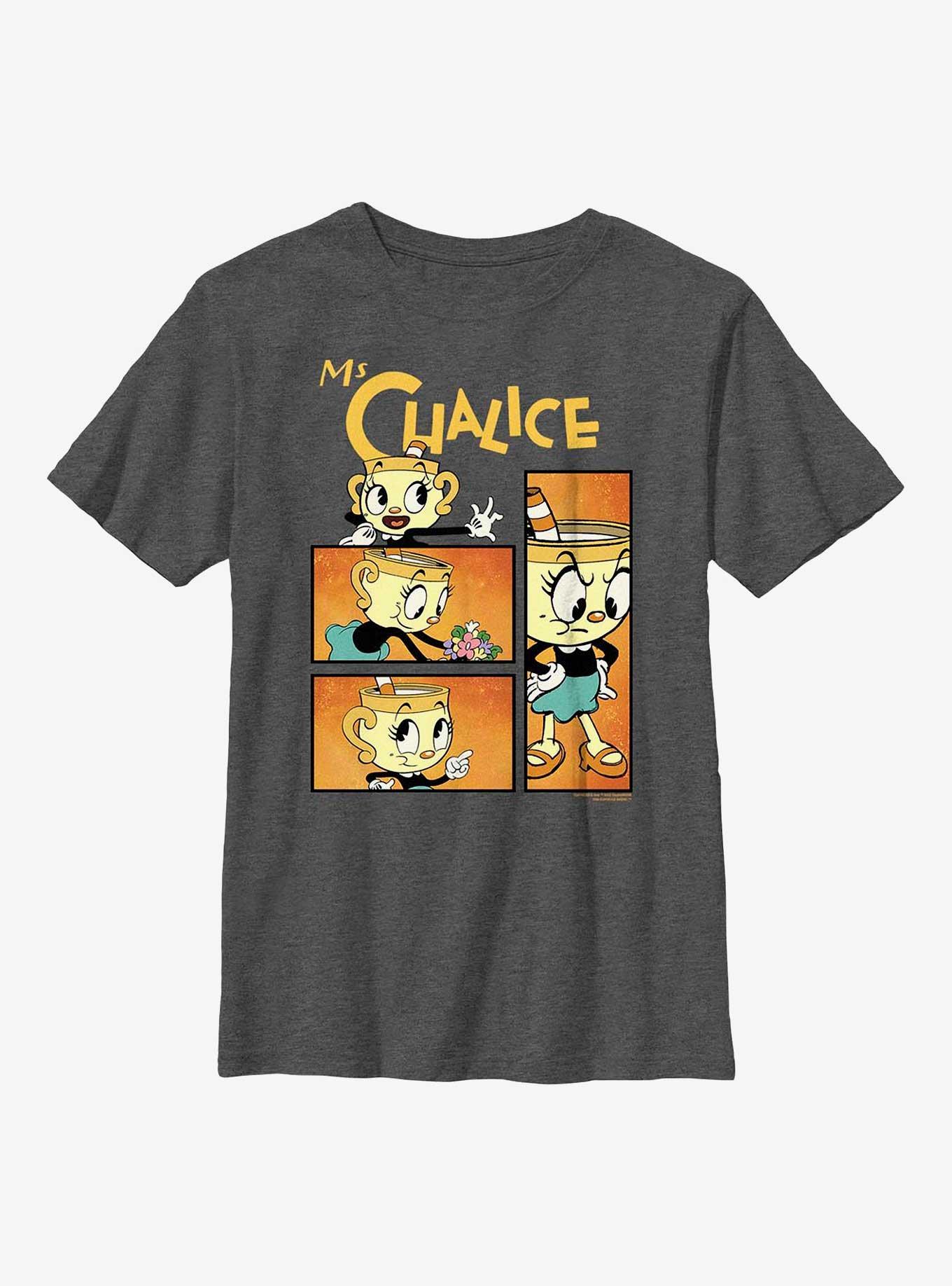 The Cuphead Show! Ms. Chalice Panels Youth T-Shirt - GREY