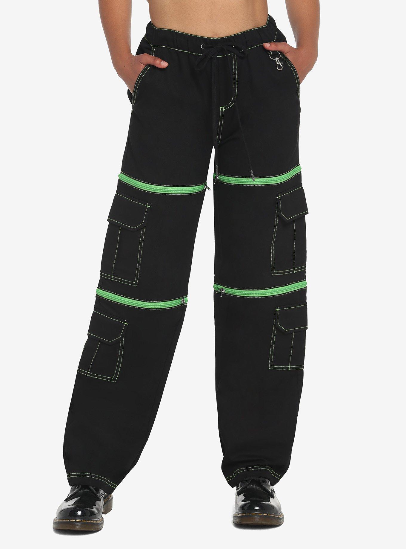 Black & Green Zip-Off Carpenter Pants, BLACK, hi-res