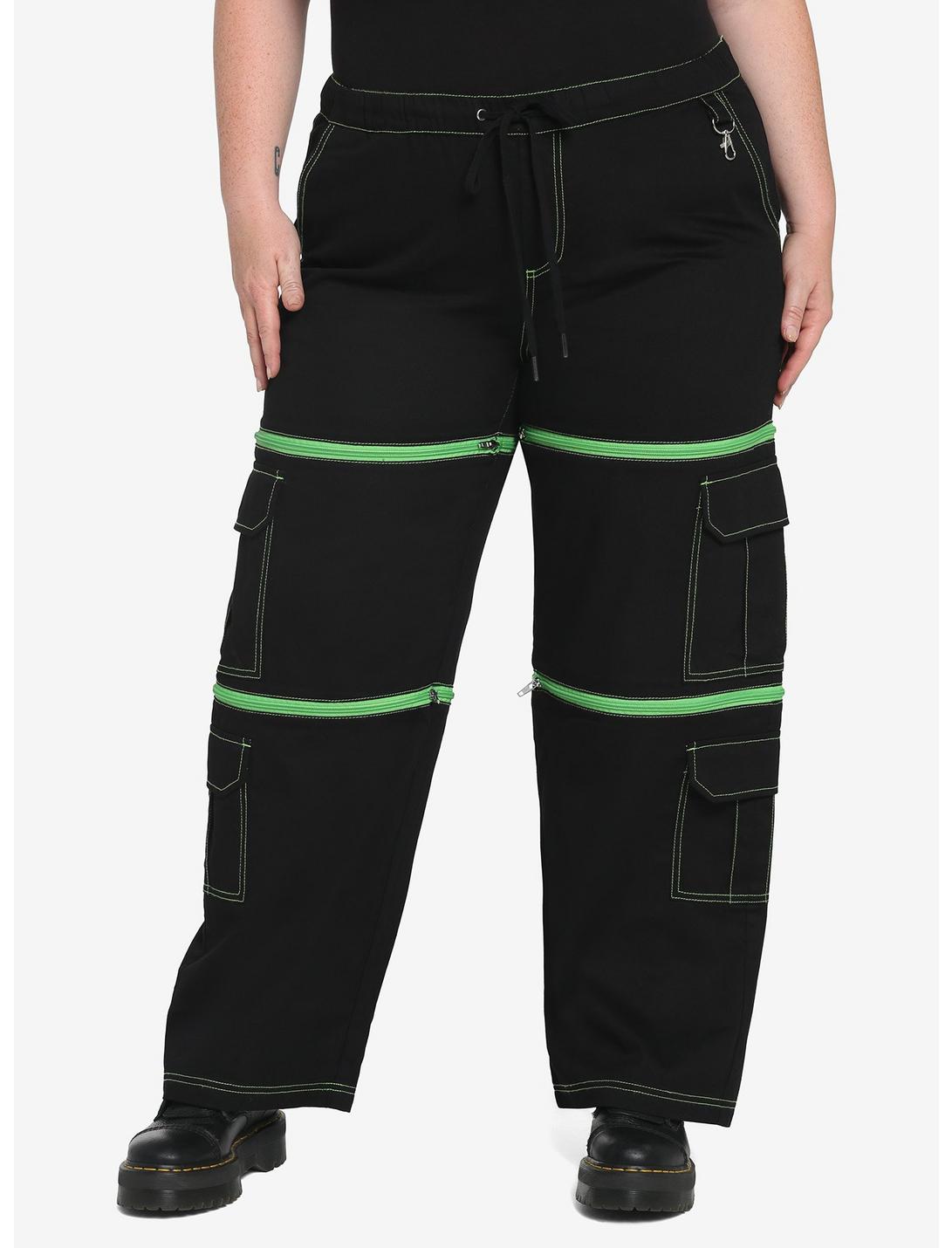 Black & Green Zip-Off Carpenter Pants Plus Size, BLACK, hi-res