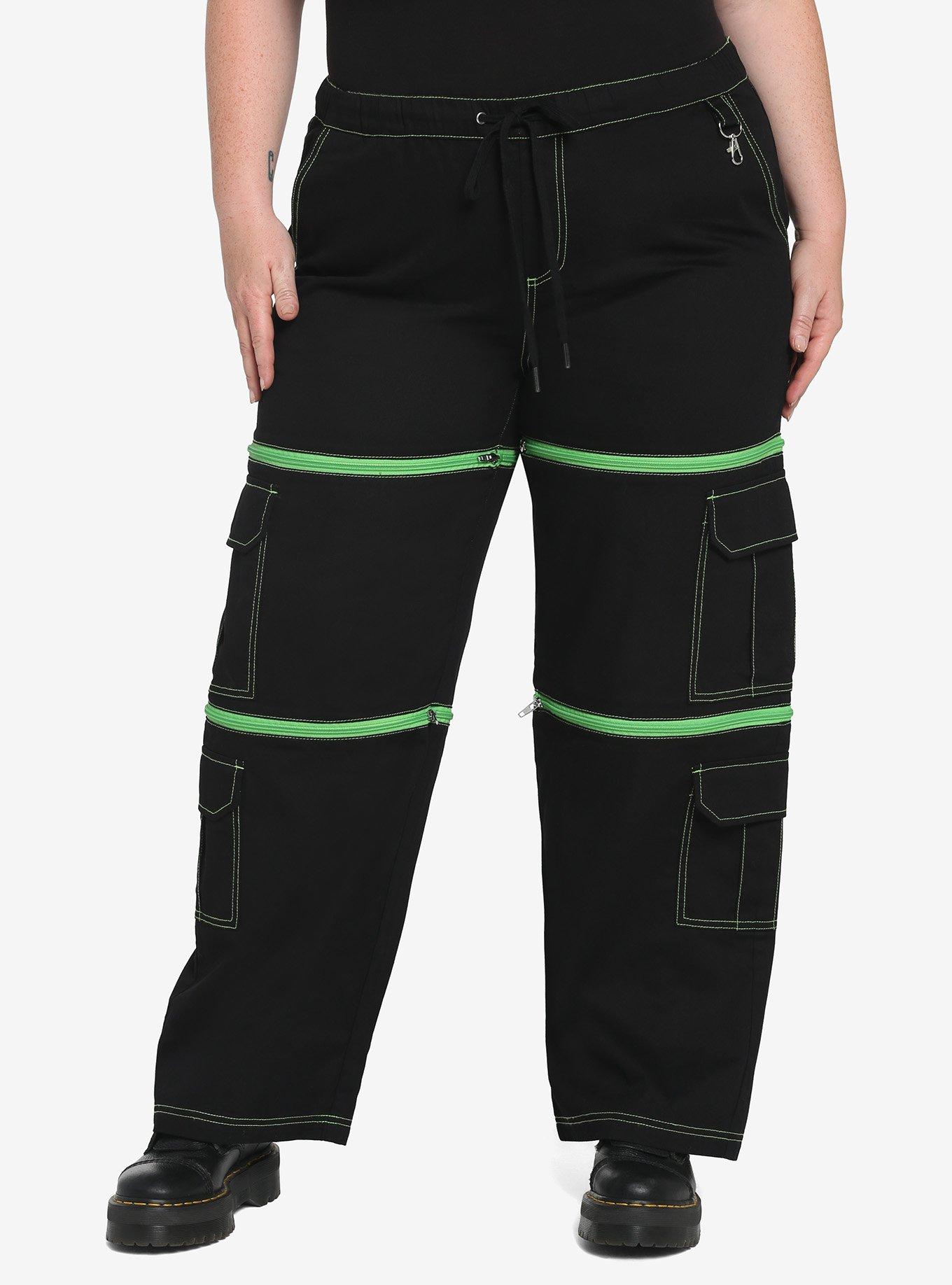 Black & Green Zip-Off Carpenter Pants Plus Size, BLACK, hi-res