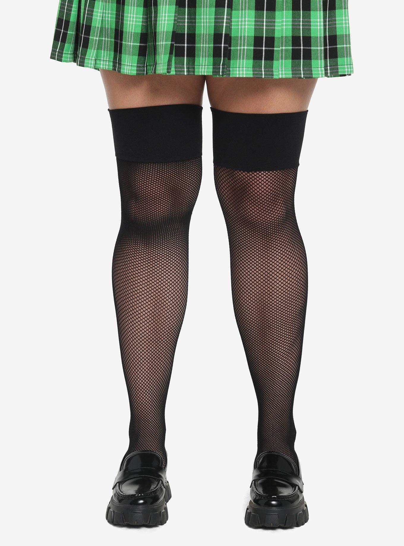 Black Fishnet Thigh Highs Plus Size, , hi-res