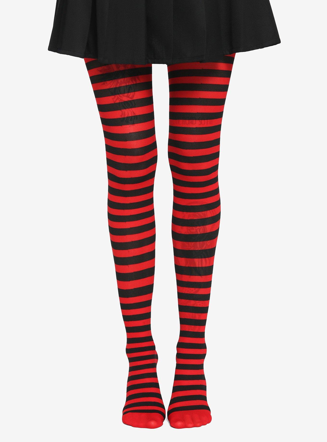 7471-BLK-RED Striped Tights - Black & Red 