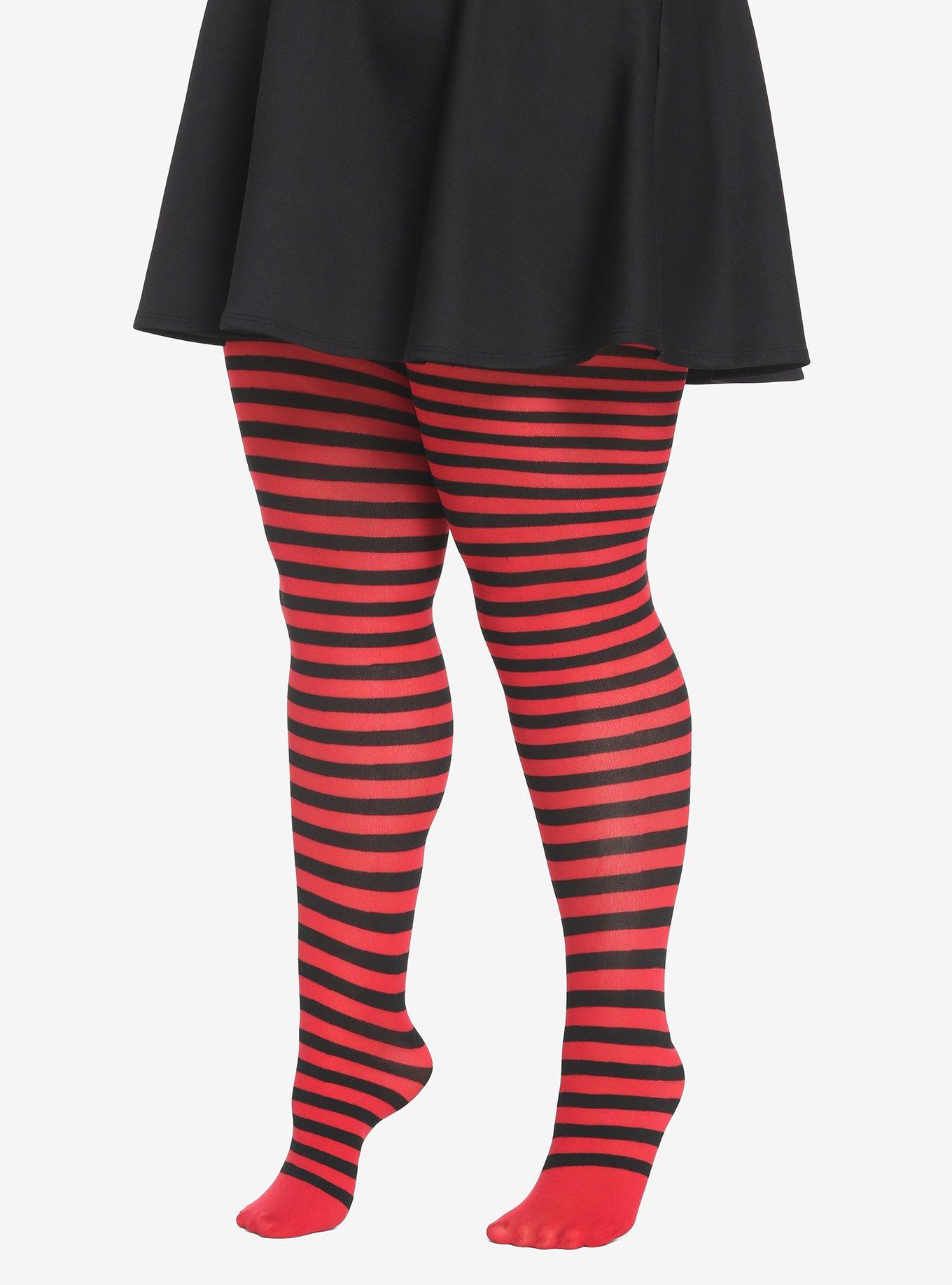 Plus size red clearance and white striped tights