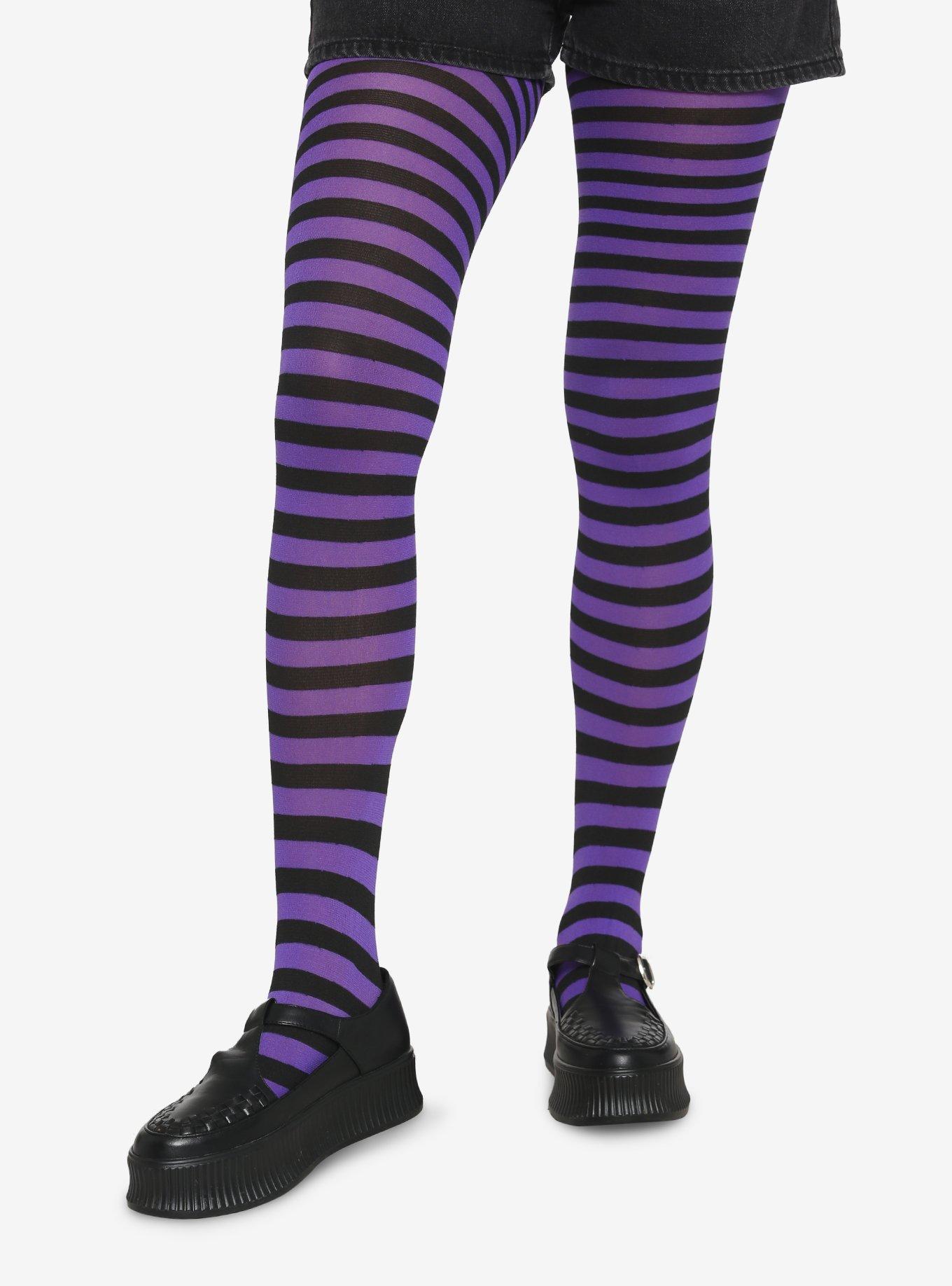 Leg Avenue Black & Purple Stripe Tights, , hi-res