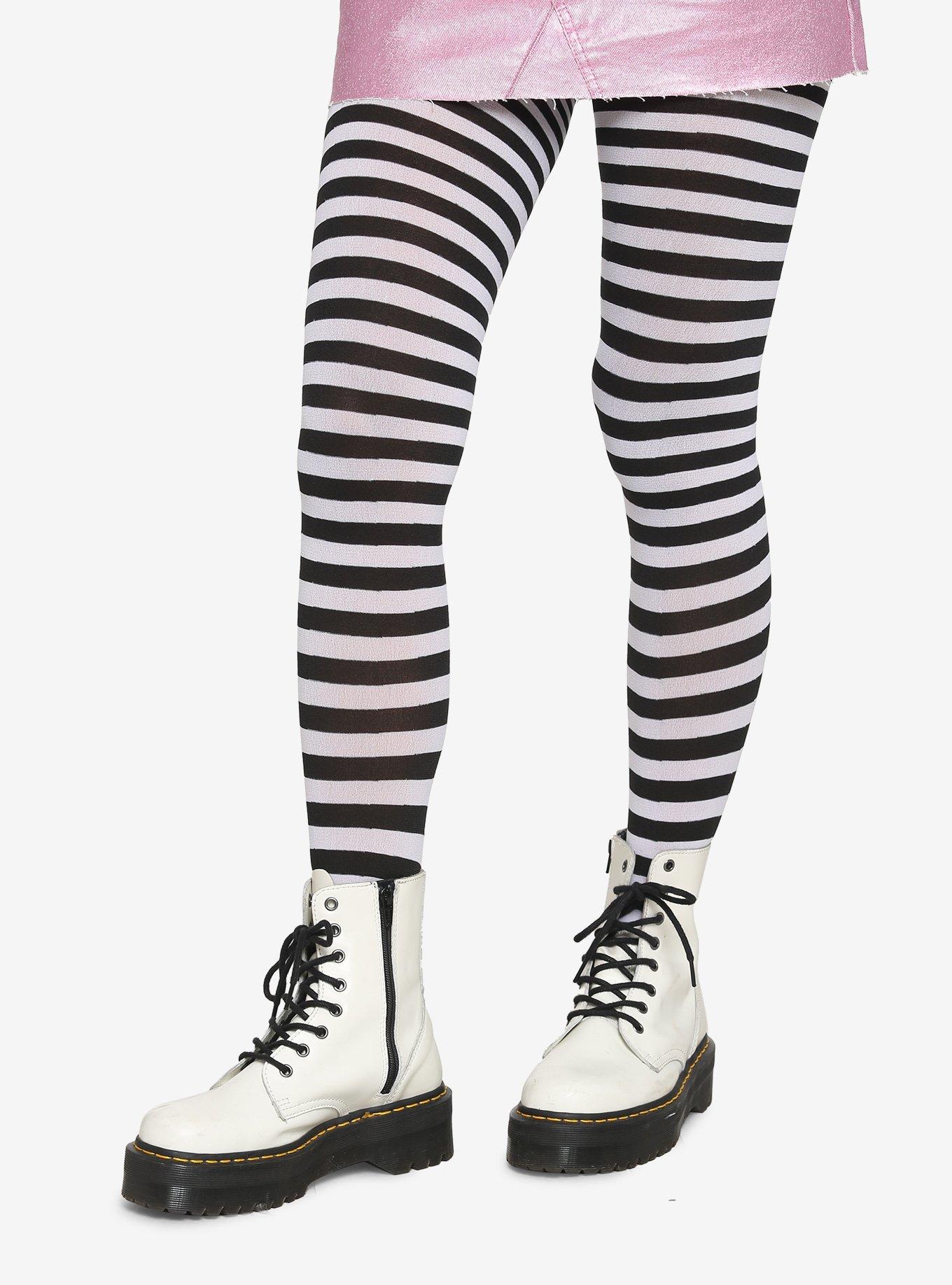 Leg Avenue Black & White Stripe Tights Plus Size