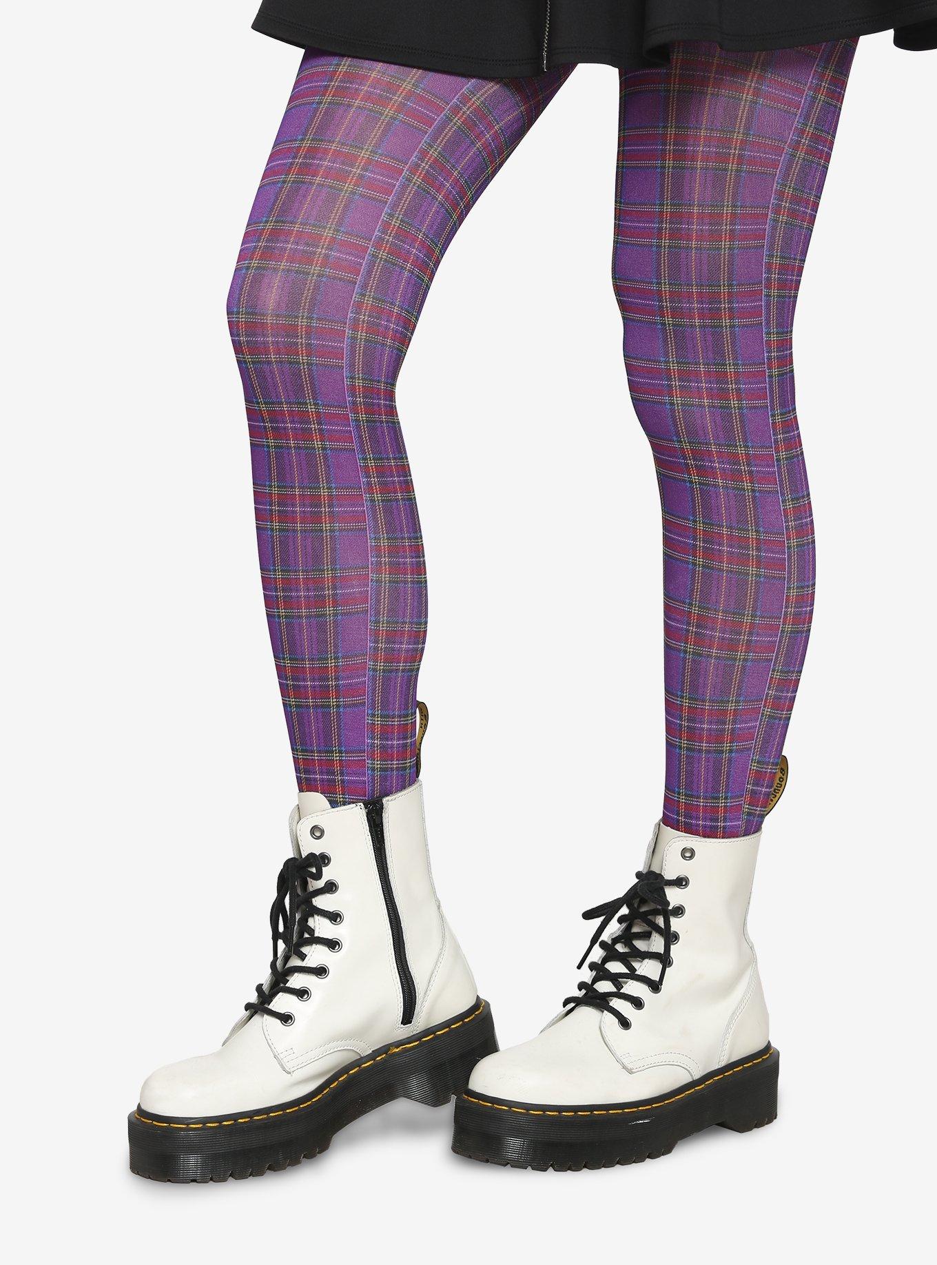 Leg Avenue Purple Plaid Tights, , hi-res