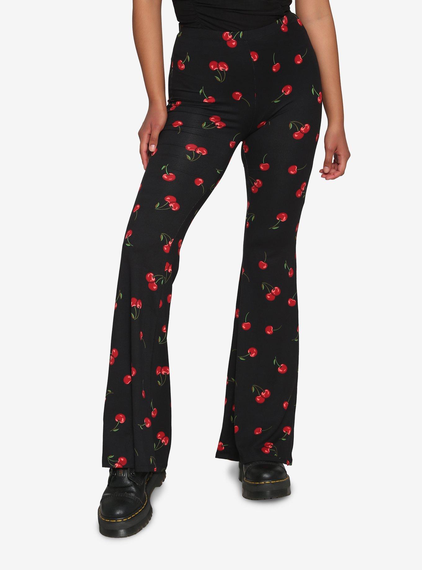 Bear Dance Cherry Print Flare Pants