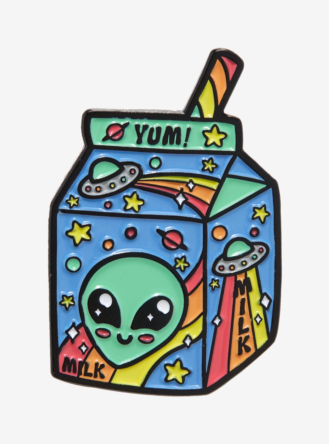 Alien Space Milk Enamel Pin, , hi-res