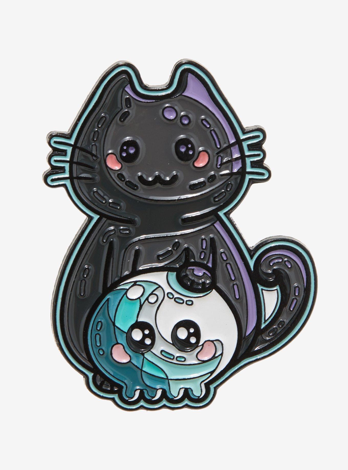 Kawaii Cat Skull Enamel Pin, , hi-res