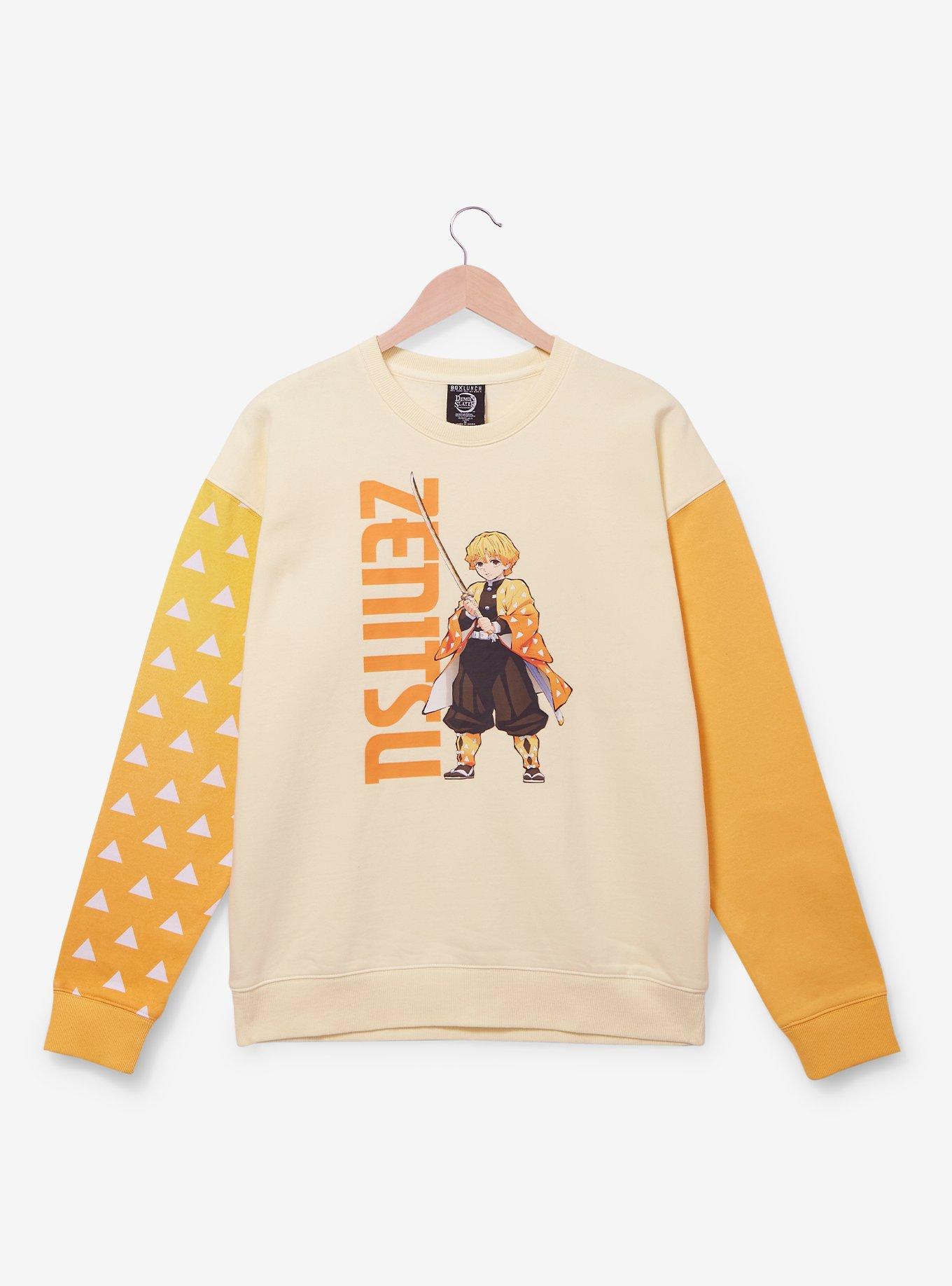 Demon Slayer: Kimetsu no Yaiba Zenitsu Pattern Sleeve Crewneck, LIGHT YELLOW, hi-res