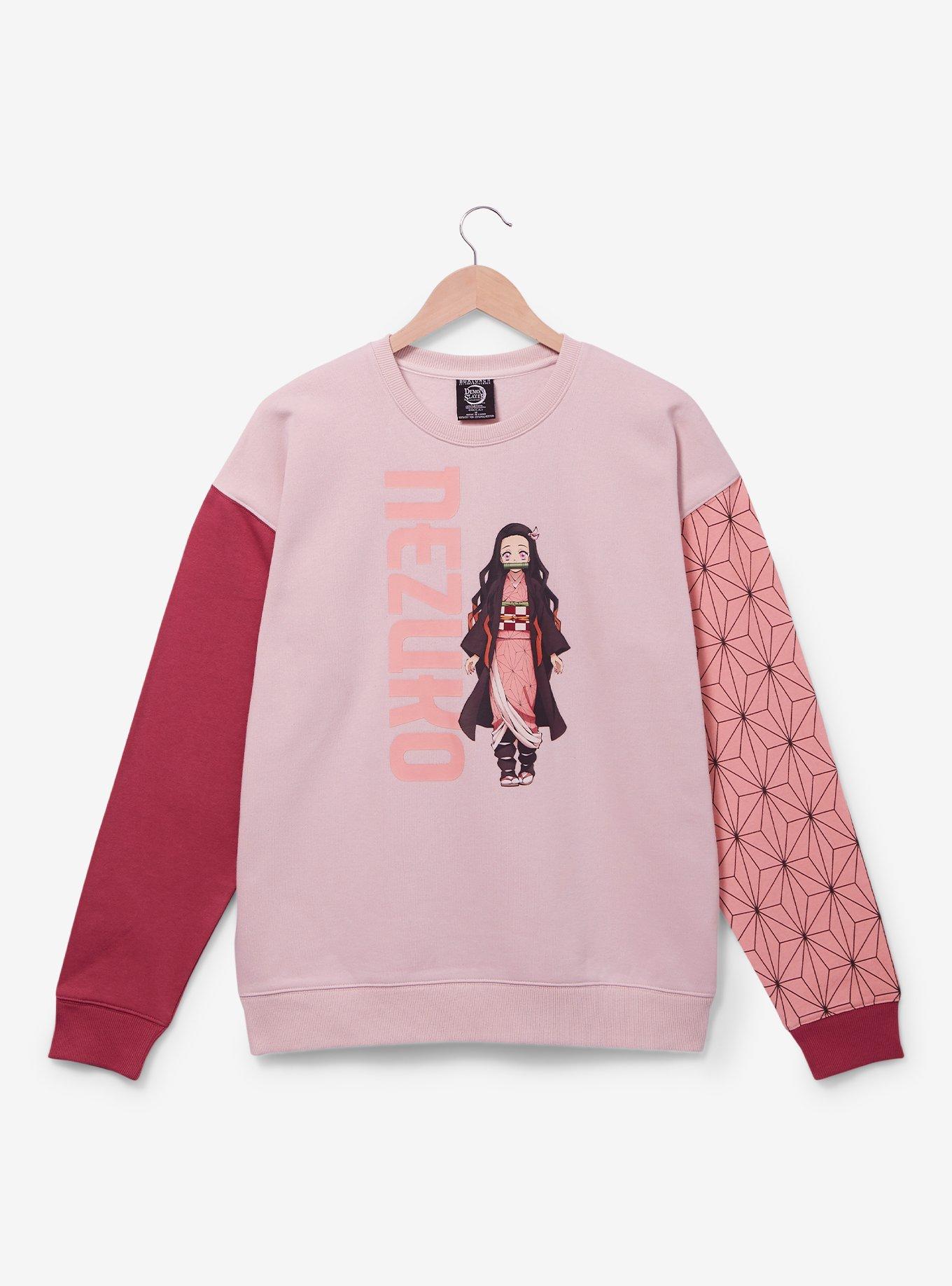 Demon Slayer: Kimetsu no Yaiba Nezuko Pattern Sleeve Crewneck - BoxLunch Exclusive, PINK, hi-res