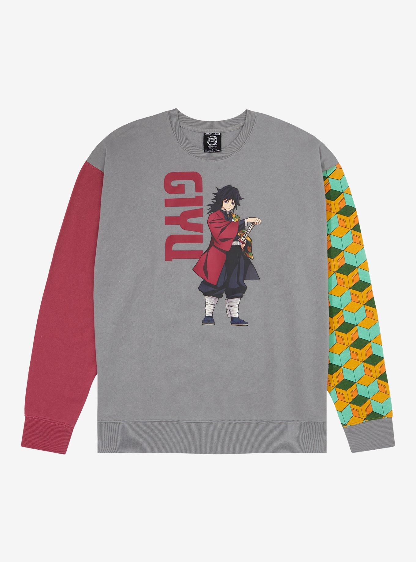 Demon Slayer: Kimetsu no Yaiba Giyu Tomioka Color Block Crewneck - BoxLunch Exclusive, DARK GRAY, hi-res