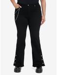 Black Side Chain Button Flare Pants Plus Size, BLACK, hi-res