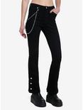 Black Side Chain Button Flare Pants, BLACK, hi-res