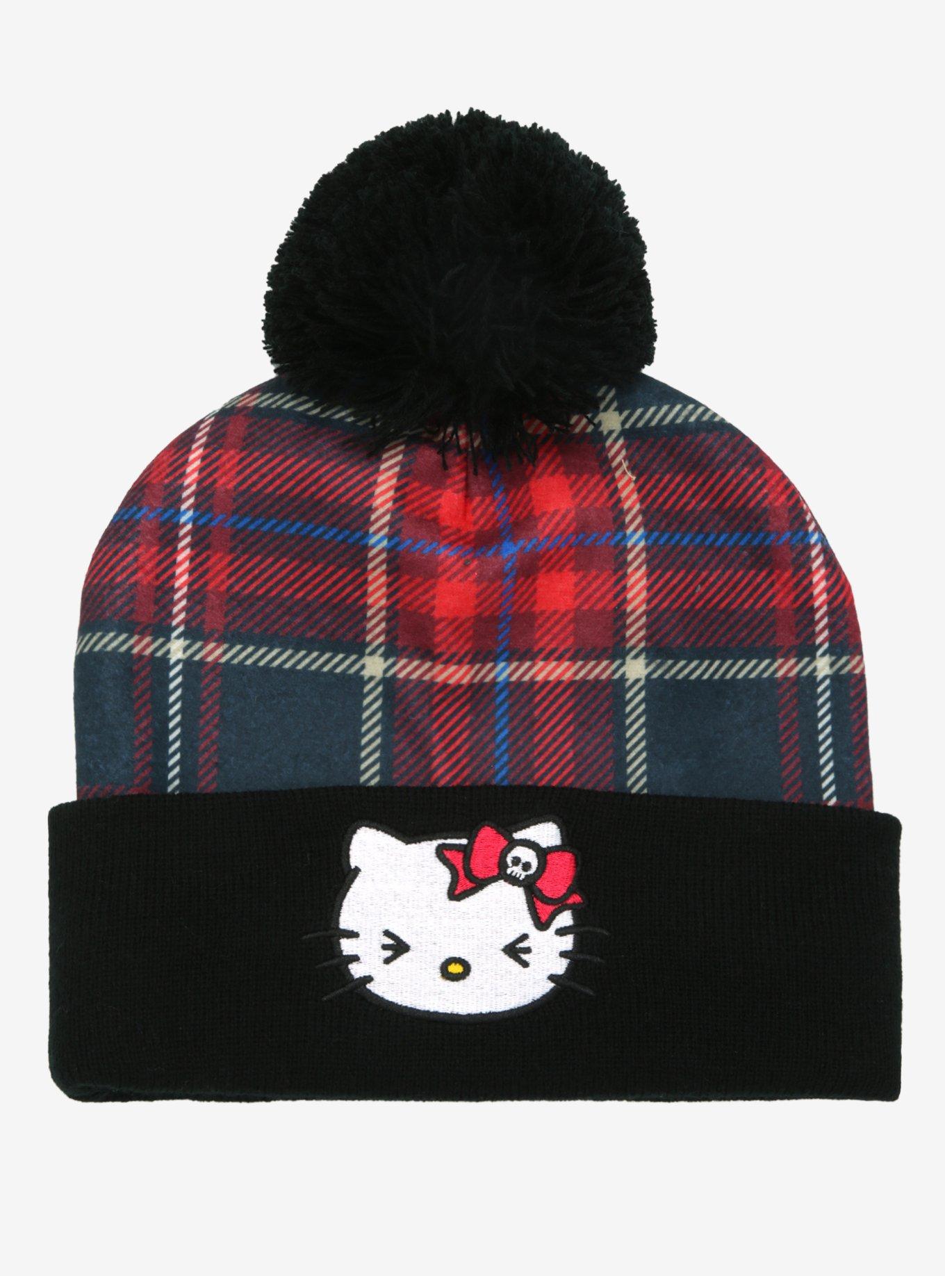 Hello Kitty Punk Plaid Pom Beanie, , hi-res