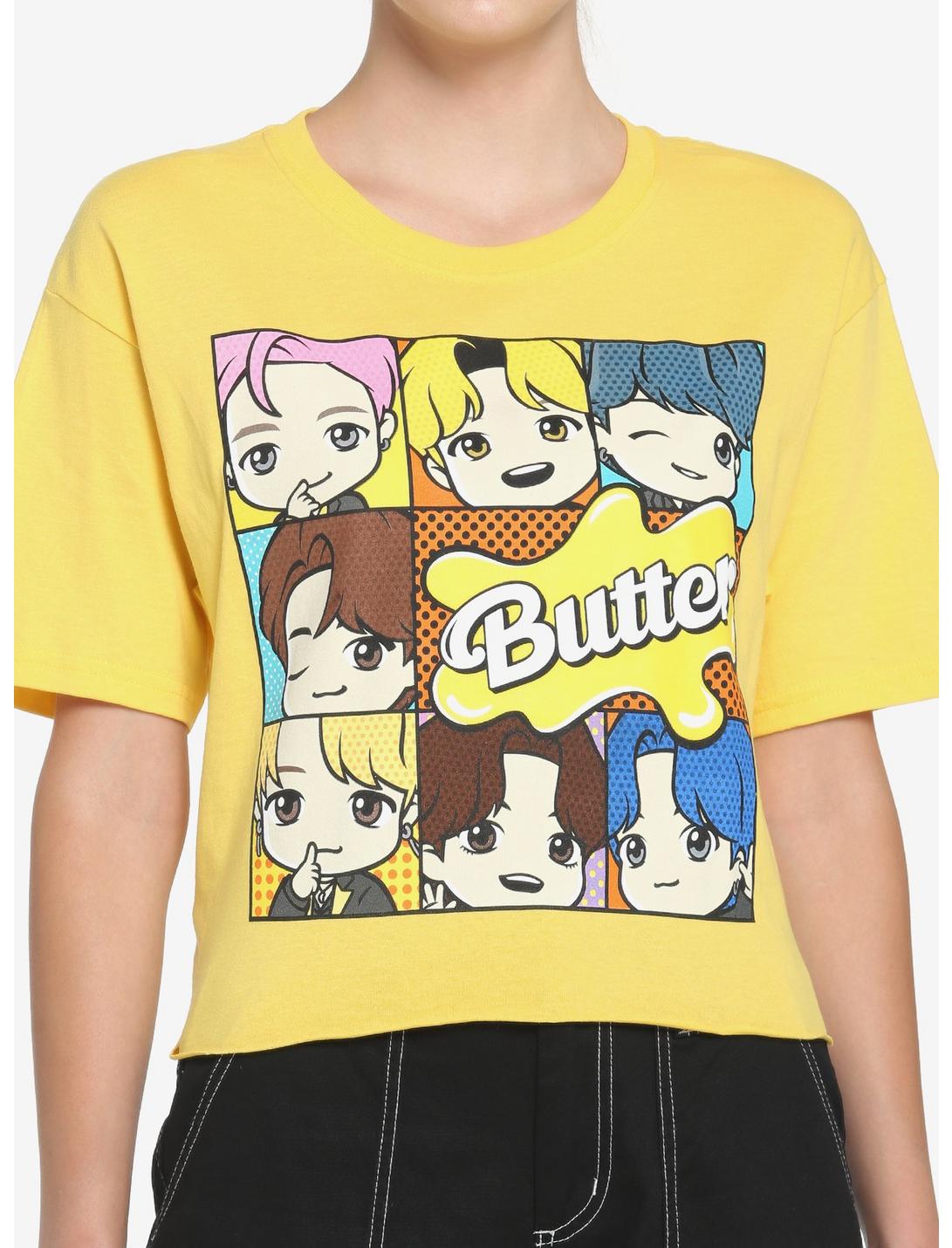 TinyTAN Butter Grid Girls Crop T-Shirt Inspired By BTS, BRIGHT YELLOW, hi-res