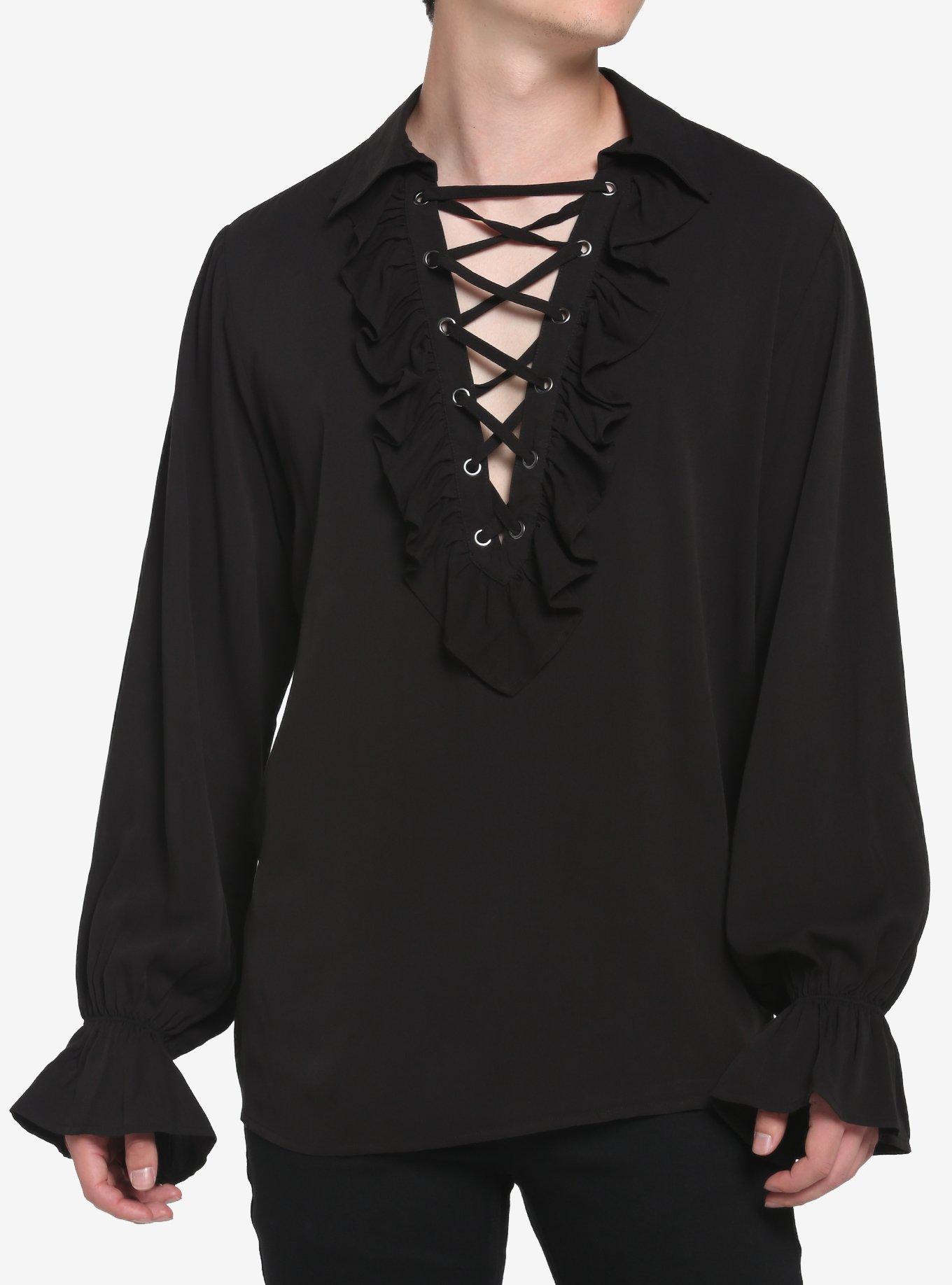 Black long sleeve store shirt with ruffles