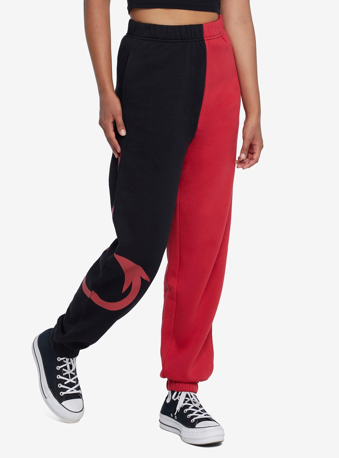 Half red half online black sweatpants