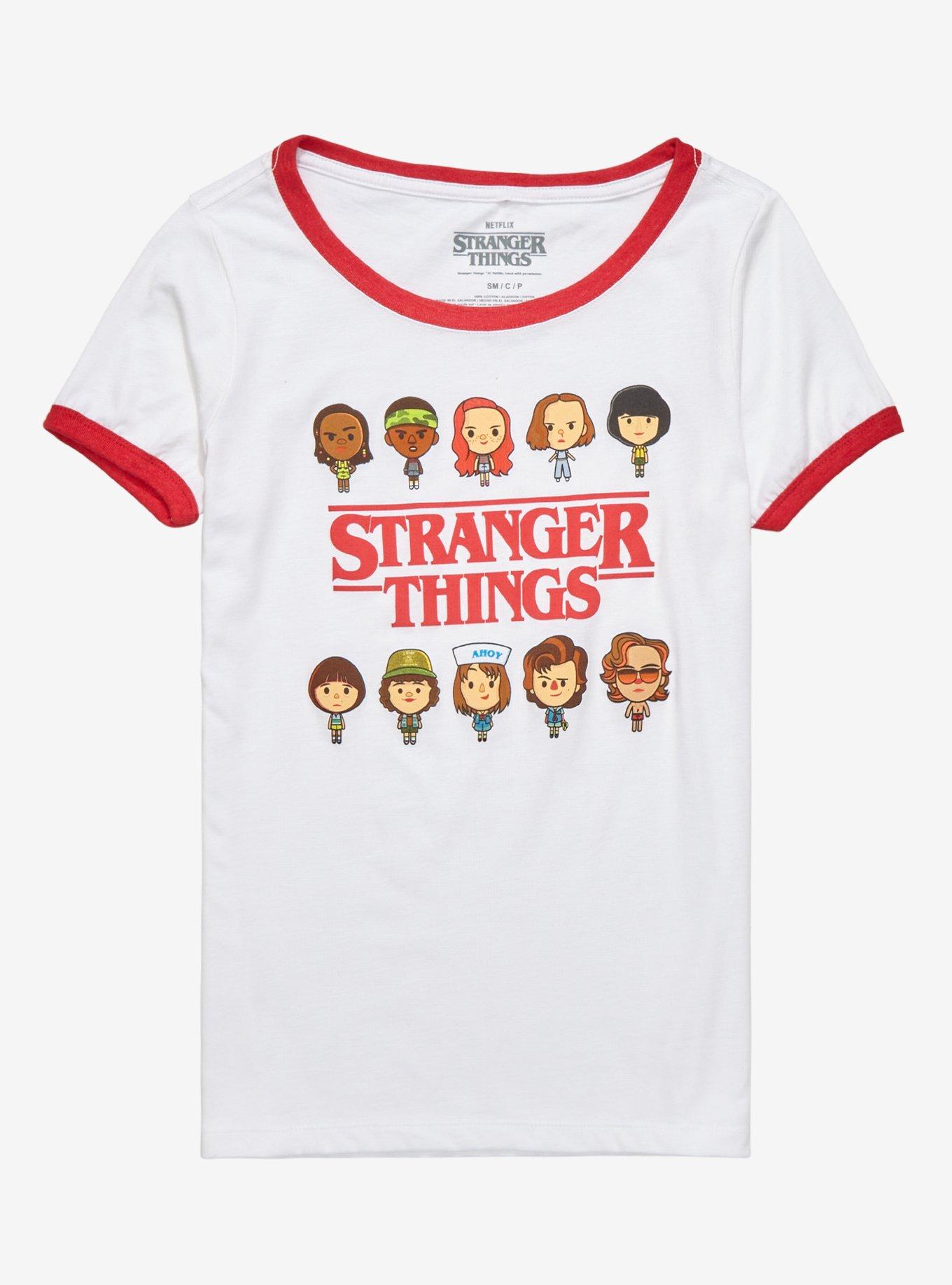 Stranger Things Chibi Characters Girls Ringer T-Shirt, MULTI, hi-res