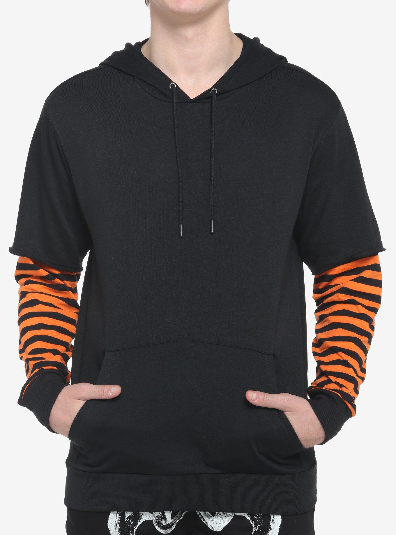 Orange Black Stripe Twofer Hoodie