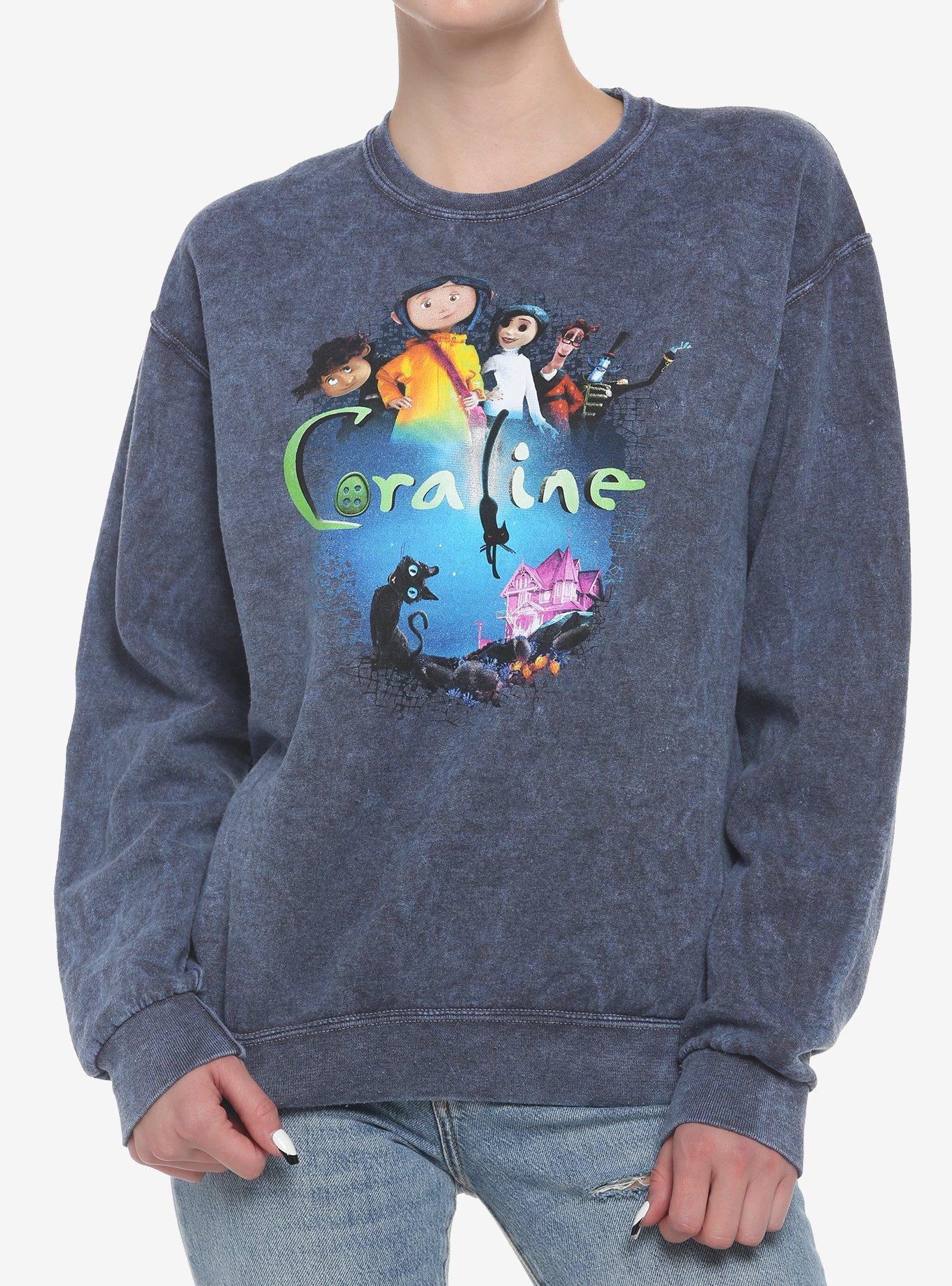 Coraline Film Poster Mineral Wash Girls Crewneck Sweater, MULTI, hi-res