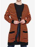 Orange & Black Stripe Oversized Girls Cardigan, STRIPES - ORANGE, hi-res