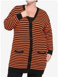 Orange & Black Stripe Oversized Girls Cardigan Plus Size, STRIPES - ORANGE, hi-res
