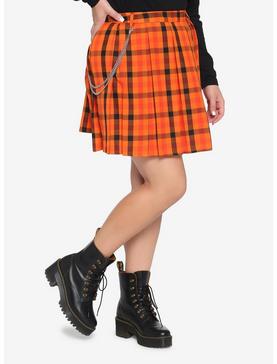 Orange Plaid Pleated Skirt Plus Size, , hi-res