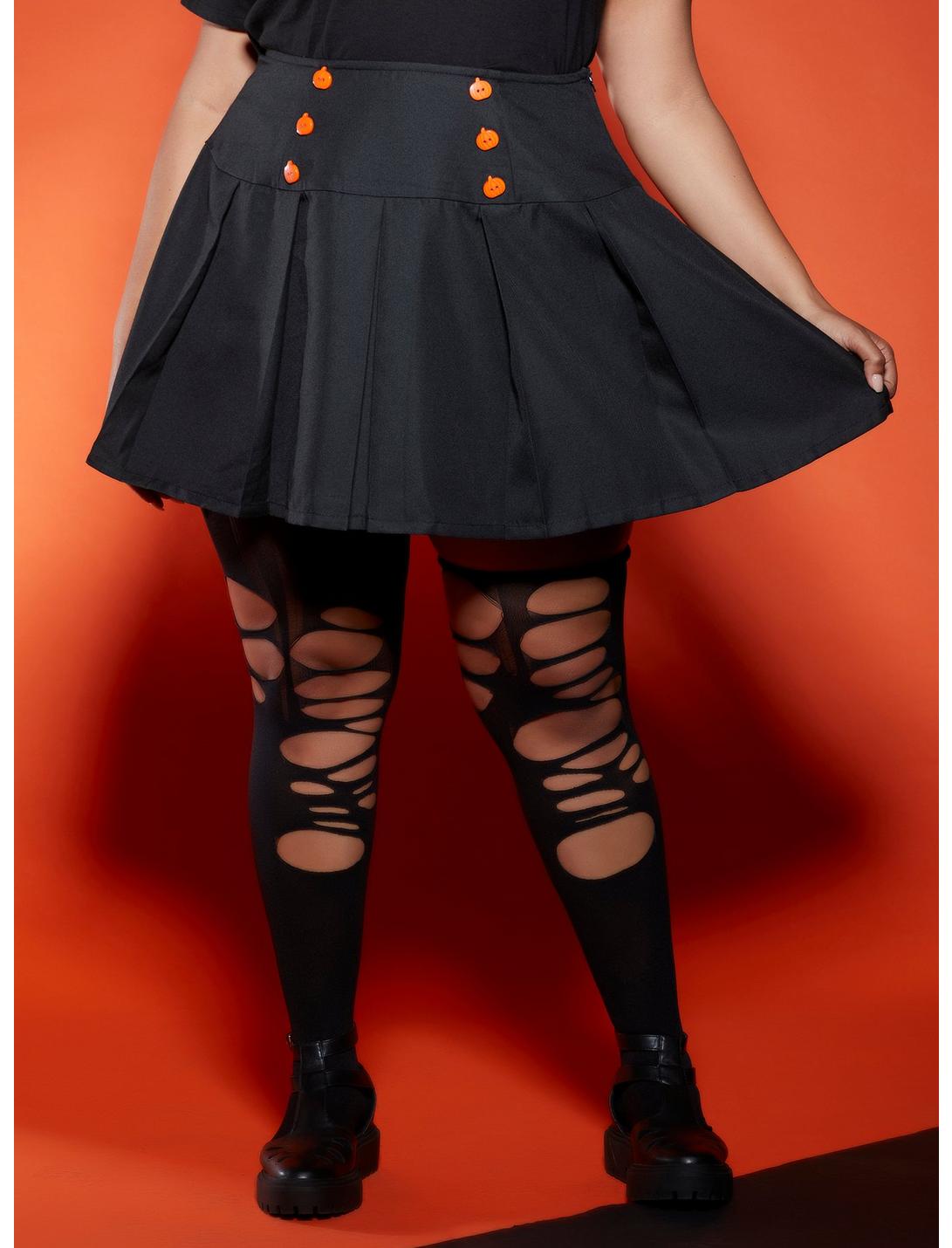 Pumpkin Button Pleated Skirt Plus Size, BLACK, hi-res