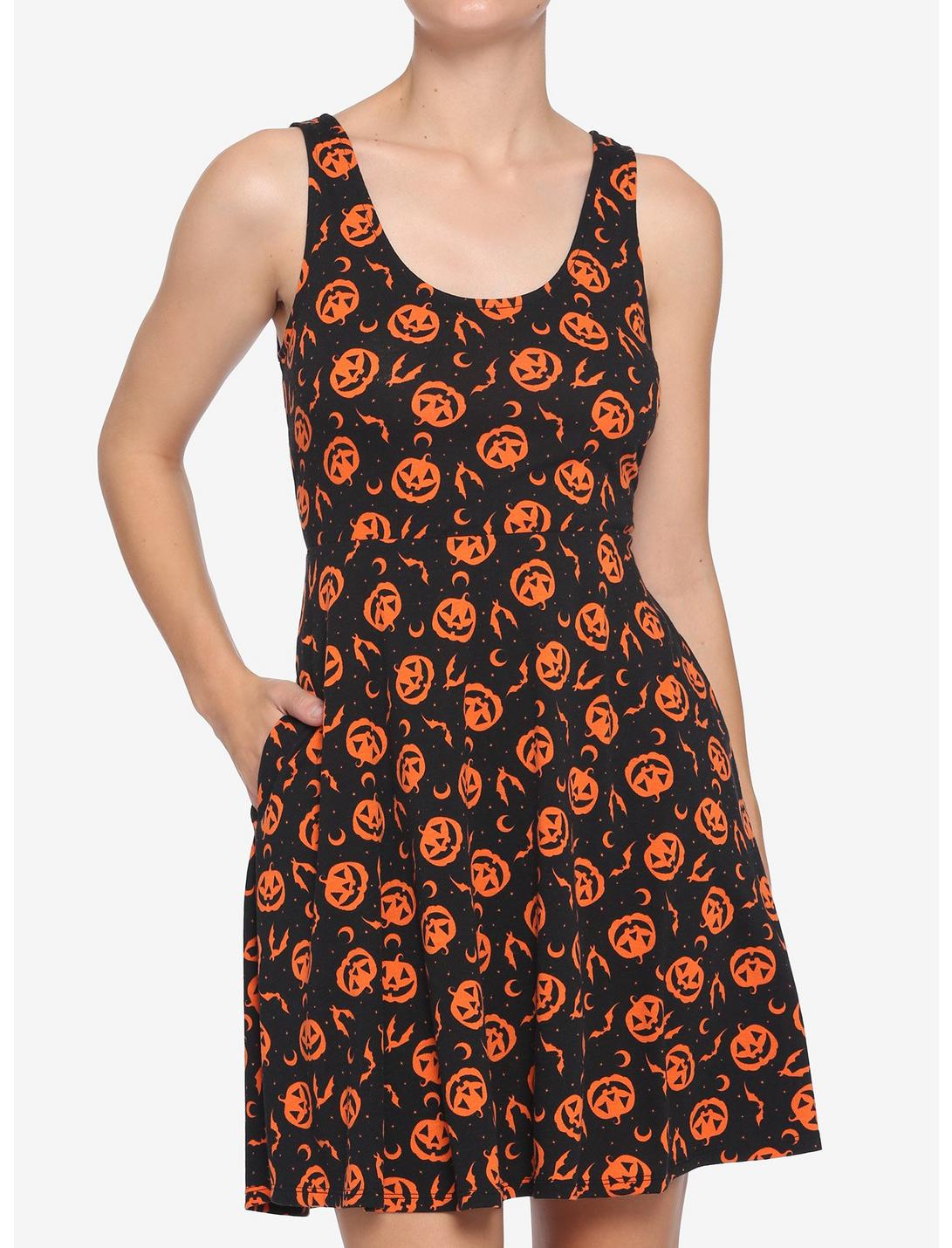 Black & Orange Pumpkin Dress, BLACK, hi-res