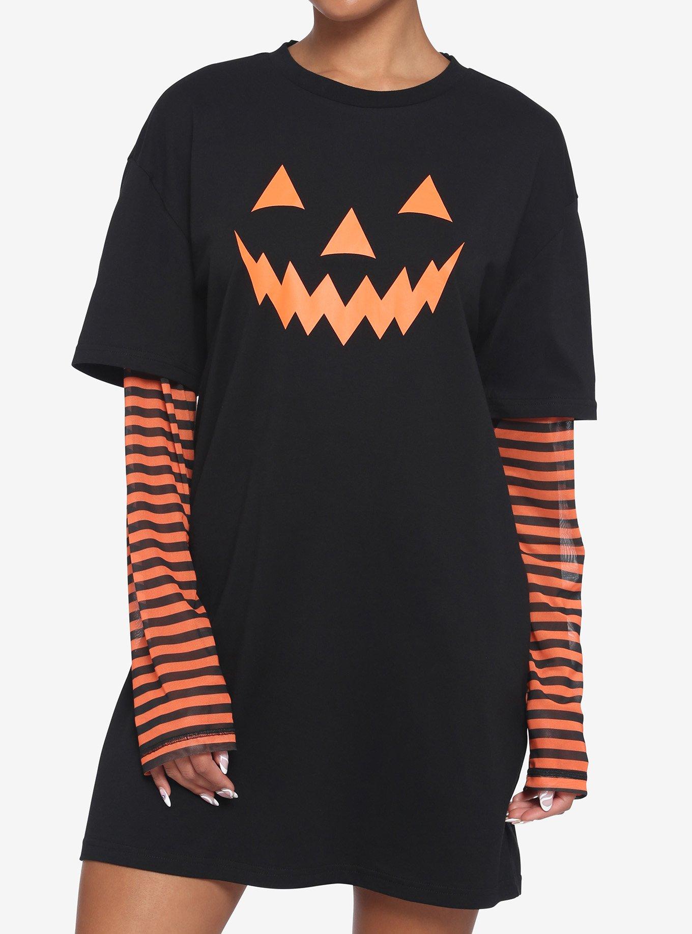 【THEAIRTOWN】sooki pumpkin dress★追跡可 Orange & Black Stripe Pumpkin Twofer T-Shirt Dress | Hot Topic