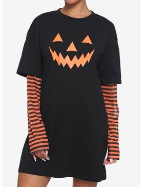 Orange & Black Stripe Pumpkin Twofer T-Shirt Dress, , hi-res