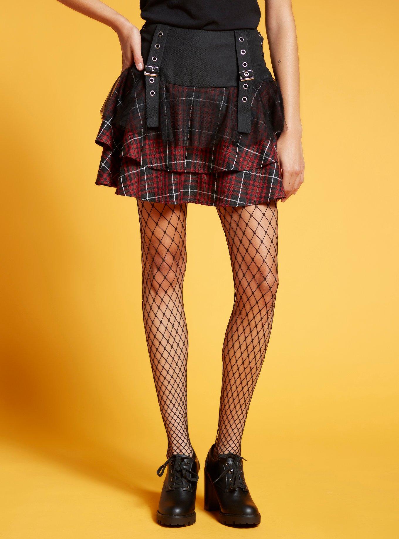 Maroon Plaid Yoke Skirt, PLAID, hi-res