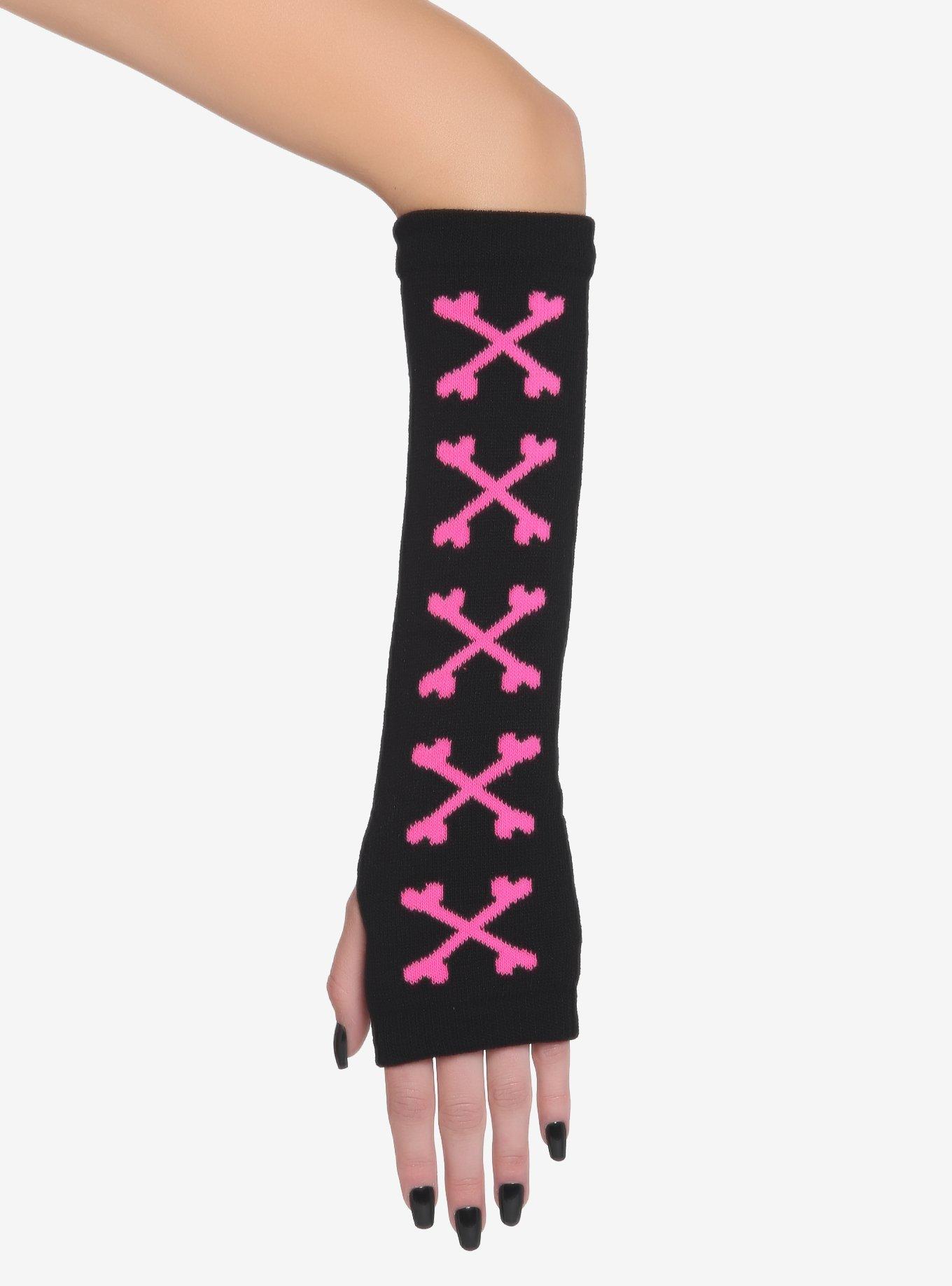 Black & Pink Crossbones Arm Warmers, , hi-res